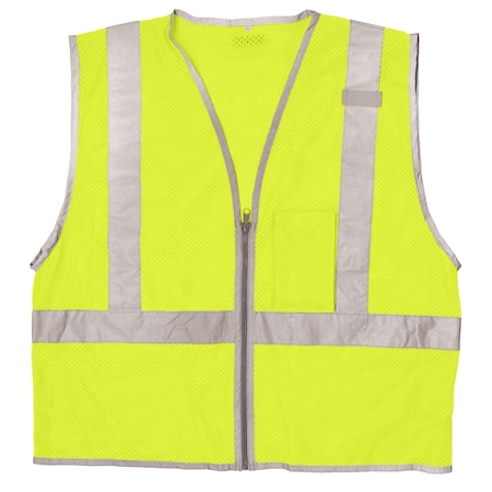 L, Lime, Class 2, Brilliant Series 3 Pocket Zipper Mesh Vest